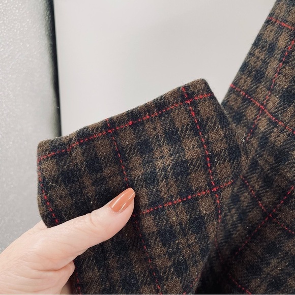 Willi Smith Vintage Wool Blend Plaid Faux Leather Button Pockets Jacket Blazer - Picture 3 of 9